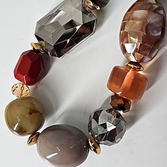 Chico's Orange Sage Gold Tone Stones & Baubles Necklace - Picture 4 of 14